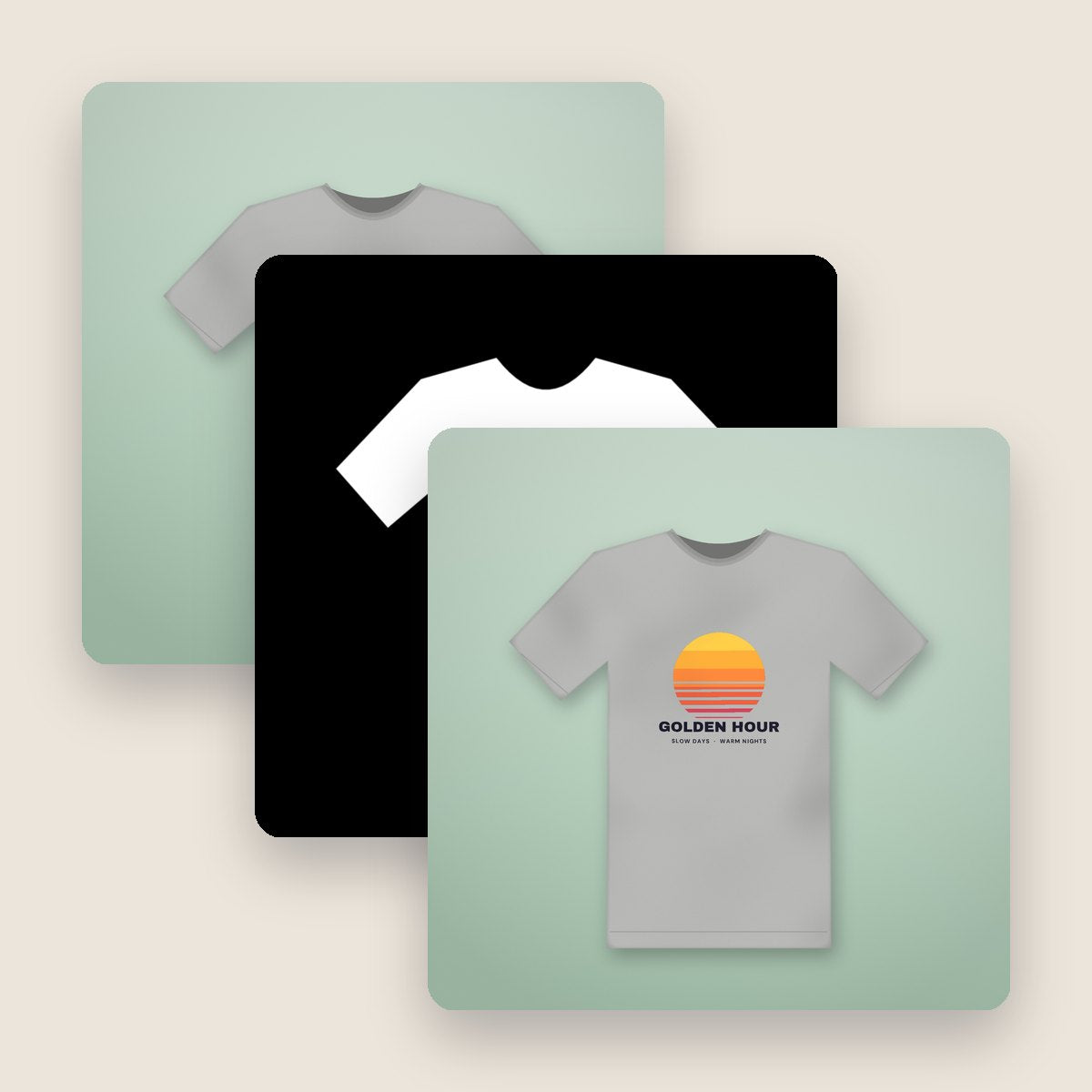 Background, print-area mask and finished t-shirt mockup
